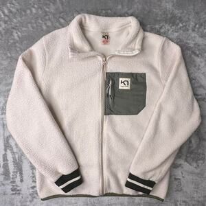 Kari Traa Rothe Midlayer Cream/Forest Green Fleece Full-zip Sweater Jacket L